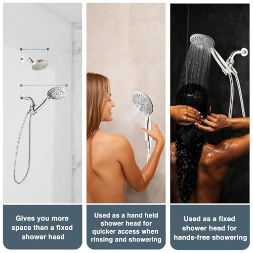 9 Spray Settings Shower Head with Handheld High Pressure Brushed Nickel Hand Held Showerhead with 60 Inch Stainless Steel Hose and Adjustable Overhead Bracket