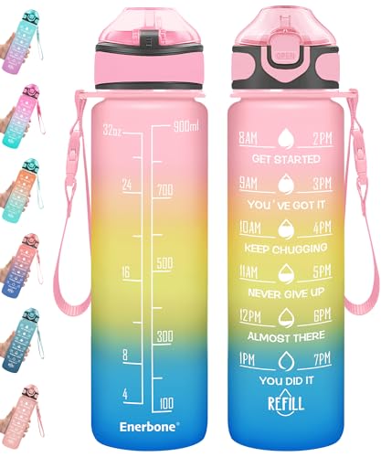32 oz Drinking Water Bottle with Times to Drink and Straw
