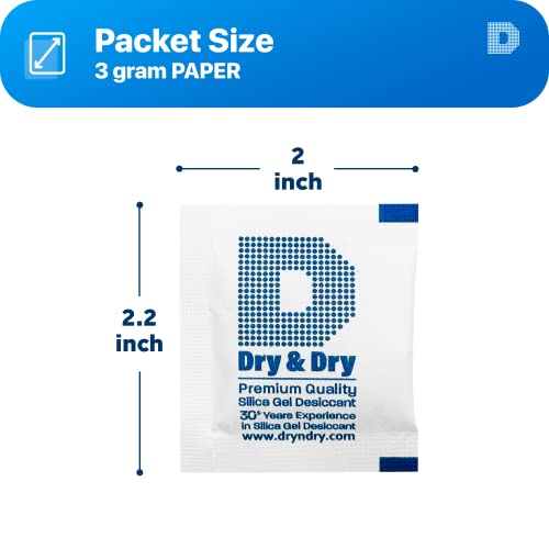 3 Gram Pack of 250 "Dry & Dry" Premium Pure & Safe Silica Gel Packets Desiccant Dehumidifiers
