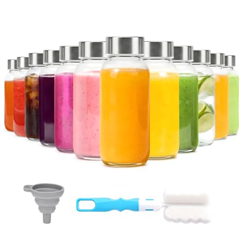 8 oz Glass Juice Bottles 12 Pack with Lid