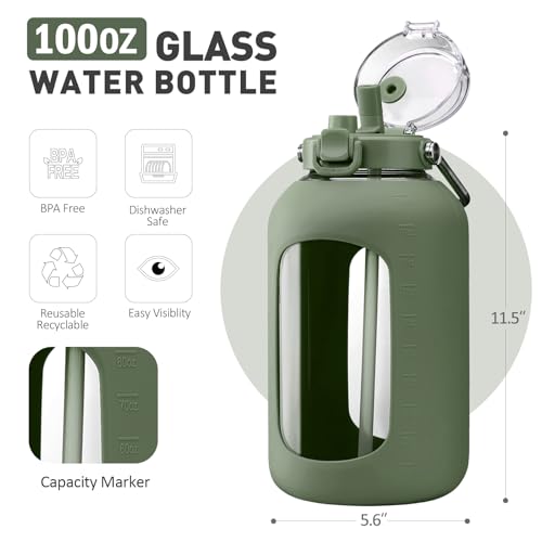 100 oz Glass Water Bottle with Straw
