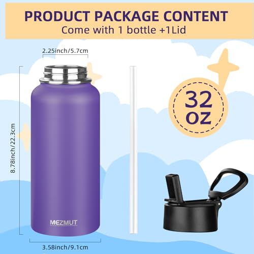 32oz Metal Sports Insulated Water Bottle with Straw Lid