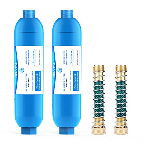 2 Pack RV Water Filter with 2 Flexible Hose Protector (2 Count)