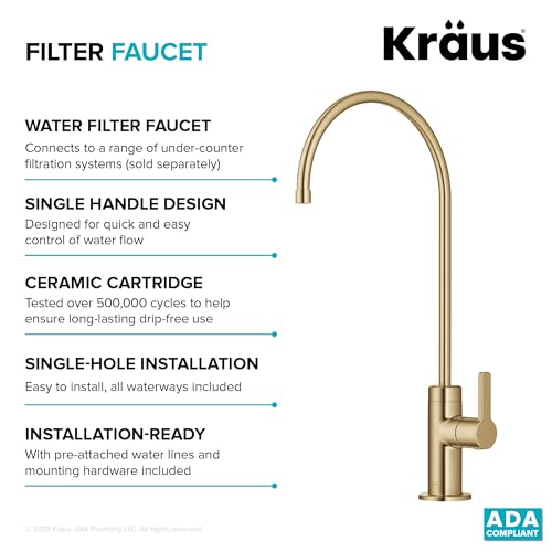 Oletto Single Handle Drinking Water Filter Faucet for Reverse Osmosis or Water Filtration System in Brushed Brass