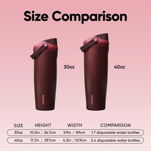 FreeSip Sway Stainless Steel Water Bottle 30 oz Black Cherry