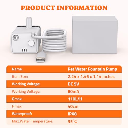 Replacement Pump for WF008A 4L Stainless Steel Cat Water Fountain