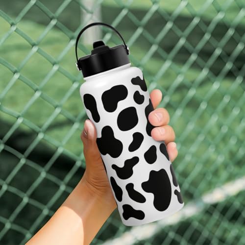 Cow Print Water Bottle 32oz Stainless Steel Vacuum Insulated with Lid