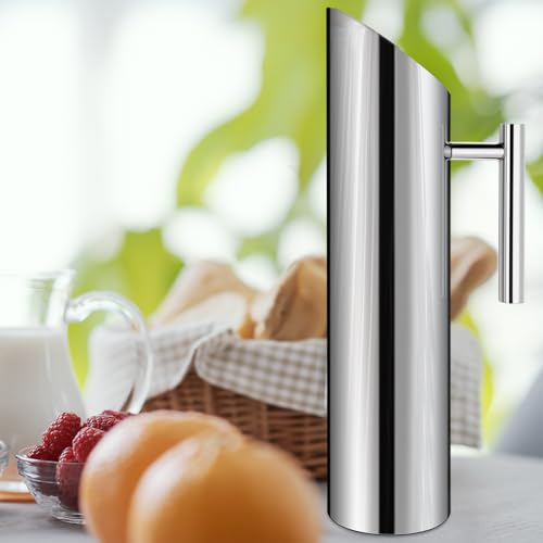 6 Pack 70oz 2l Stainless Steel Water Pitcher Modern Metal Pitcher with Ice Guard Silver Carafe Drink with Handle or Iced Hot Drink Tea Juice Coffee Beer (6 Count)