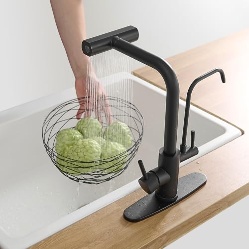 Black Kitchen Faucets with Water Filter and Pull Down Sprayer