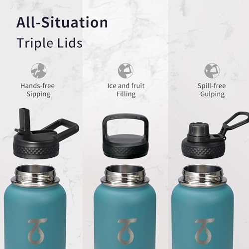 Insulated Water Bottle 32 oz with 3 Lids