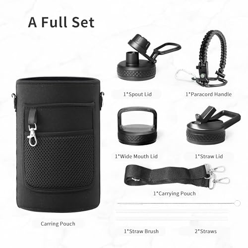 64 oz Water Bottle Stainless Steel with 3 Lids