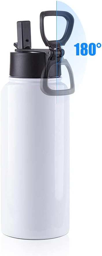 PYD Life 2 Pack Sublimation Blank Tumbler 32 OZ White Vacuum Flask Stainless Steel Sports Wide Mouth Water Bottle with Straw and Portable Handle