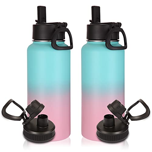 32 oz Water Bottles Bulk 2 Pack with Straw Lid & Spout Lid (2 Count)