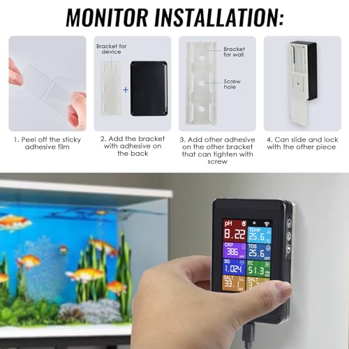 WiFi Digital pH Meter Water Quality Monitor with Probe for Aquarium Hydroponics Pools Ponds Labs 8