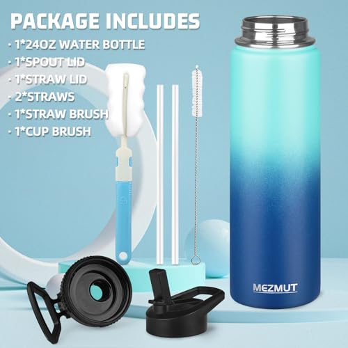 24oz Sports Insulated Water Bottle for School with 2 Lids