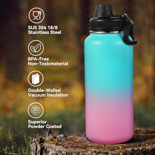 32 oz Insulated Water Bottles with 2 Lids (2 Count)