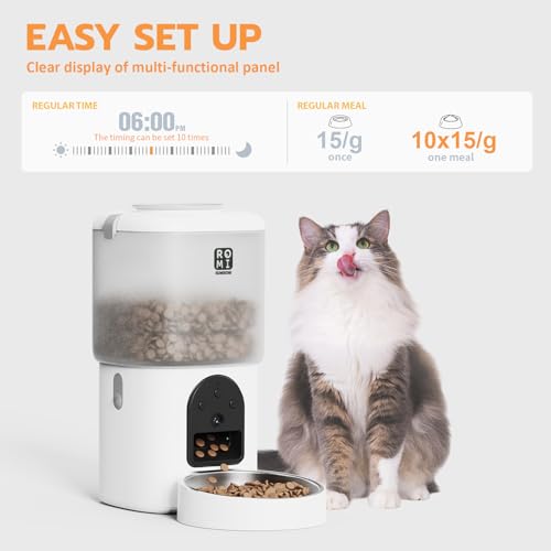 7L 2-in-1 Automatic Cat Feeder with Camera and Water Fountain Dispenser 1080P HD Video 2.4G&5G WiFi Timed Auto Feeder with APP Control,Multiple Cats, Detachable for Easy Clean-White