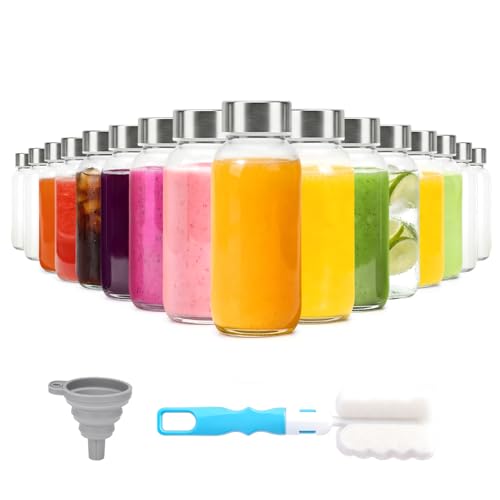 8 oz Glass Juice Bottles 16 Pack with Lid