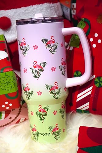 40 oz Flamingo Tumbler with Handle and Flip Straw for Women