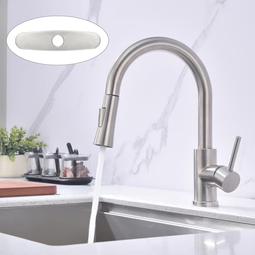 Kitchen Faucet with Pull Down Sprayer SUS304 Stainless Steel High Arc Brushed Nickel Pull Out Kitchen Sink Faucets Utility Laundry Farmhouse Camper Rv Modern for 1 or 3 Hole Sink