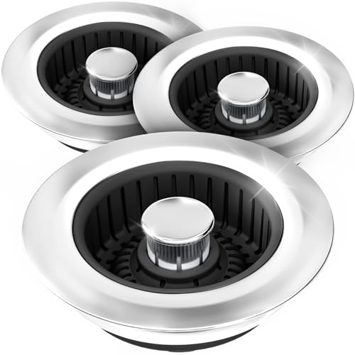 3 in 1 Kitchen Sink Drain Strainer Stopper Removable Basket Pop (3 Count)