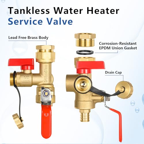 3 4 Inch GUOFIS IPS Tankless Water Heater Valve Kit with Pressure Relief Valve (5 Count)