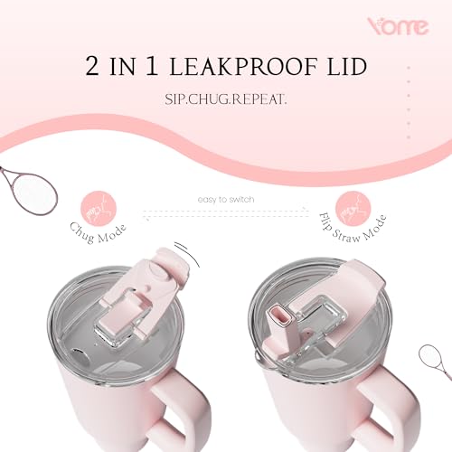 40oz Light Pink Tumbler with Handle and Flip Straw