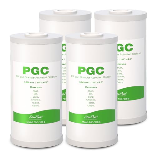 5 Micron 10" x 4.5" PGC Sediment Carbon Whole House Water Filter Cartridge (4 Count)