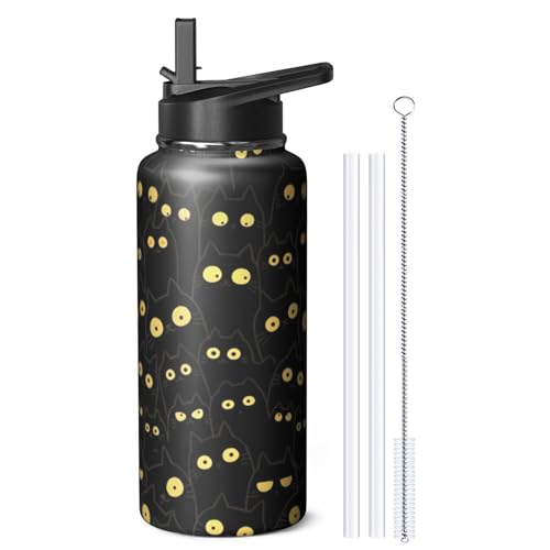 32oz Cat Water Bottle with Handle and Flip Straw