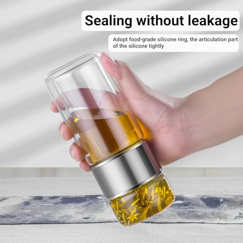 Tea Infuser Bottle Glass Tea Tumbler with Infuser 420ml Double Layer Stainless Steel Leakage Proof Water Bottle for Loose Leaf Tea for Office Travel Home