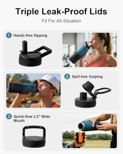 Water Bottle Insulated 40 oz with 3 Lids