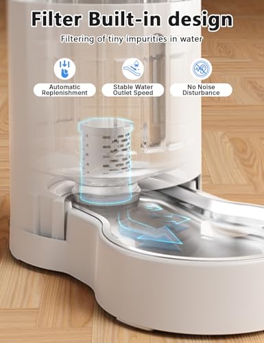 Cat Water Dispenser with Filter and Stainless Steel Bowl