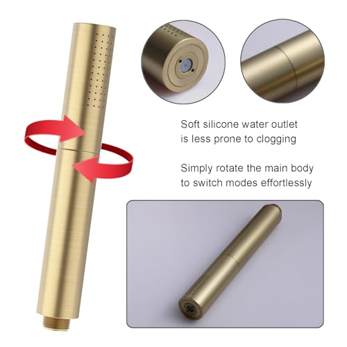 Brushed Gold Shower Head 2 in 1 Function High Pressure 7 inch Hand Held Shower Head Dual Modes High Flow Shower Wand with 59 inch Hose and Shower Bracket