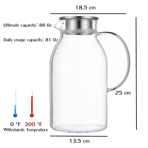 2.4L Heat Resistant Glass Pitcher with Lid