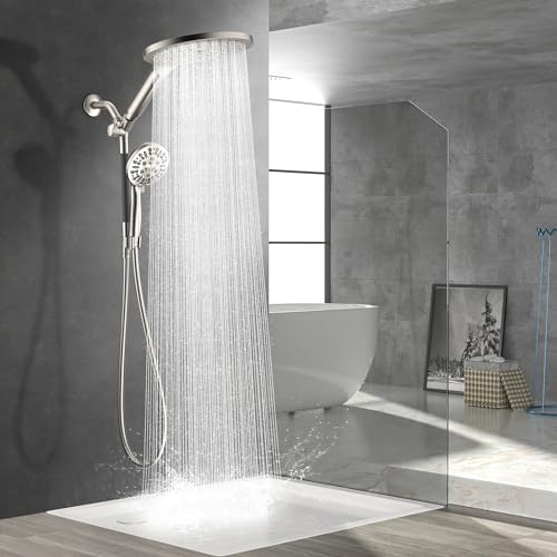 Brushed Nickel Dual Shower Heads with 9 Modes Handheld Spray Combo