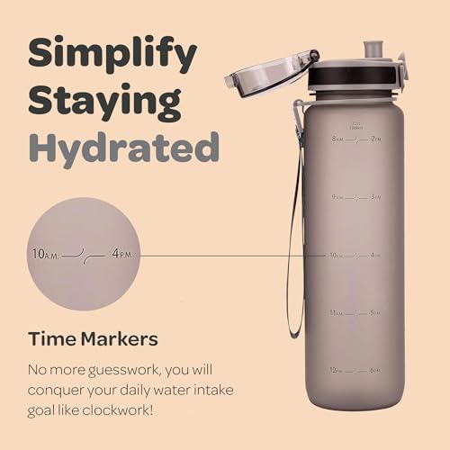 Motivational Water Bottle with Time Marker & Fruit Infuser 32 oz