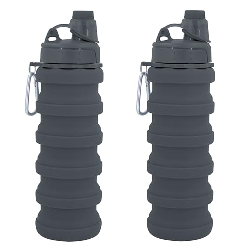 Collapsible Water Bottles Two Pack Travel Sports Portable Sport Water Bottle comes with mountaineering Buckle 500ml silicone Water (2 Count)