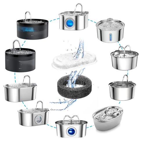 8 Pack Filters+8 Sponges for Stainless Steel Pet Fountain Compatible with Tomxcute 108oz