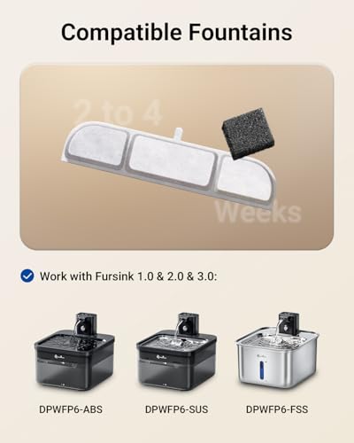 6 Packs Replacement Filters for Battery Operated Cat Water Fountain Cordless Wireless DPWFP6