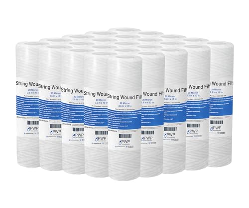 Sediment String Wound Water Filter Cartridge Standard 2.5x10" 20 Micron 25 Pack (25 Count)