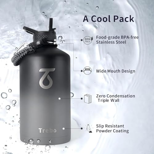 One Gallon Water Bottle Insulated with 3 Lids