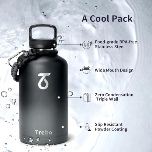 64 oz Water Bottle Stainless Steel with 3 Lids