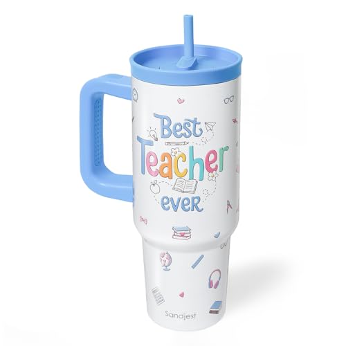 Teachers Stainless Steel Locking Lid Silicone Straw Tumbler with Handle 40oz