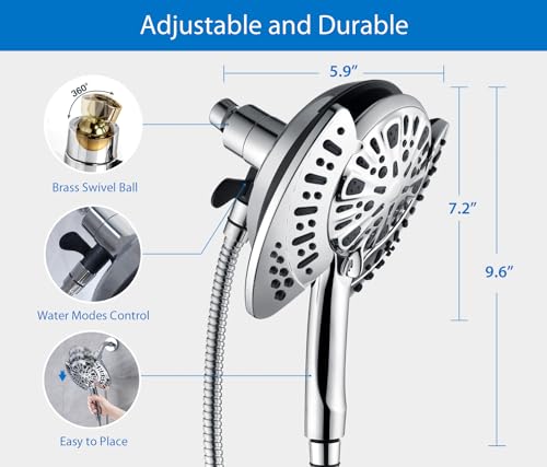 2 in 1 Shower Head with Handheld Combo High Pressure Silver 2.5 GPM