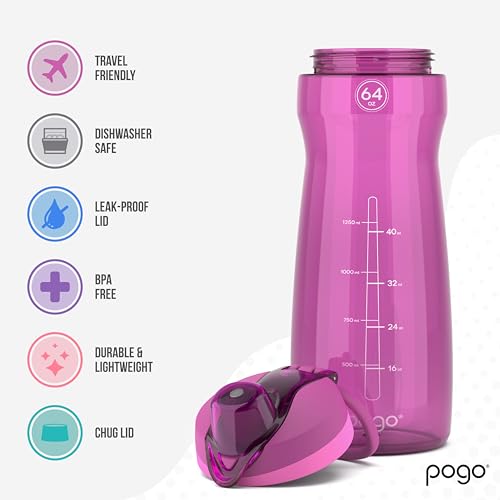 64oz Plastic Water Bottle with Chug Lid and Carry Loop