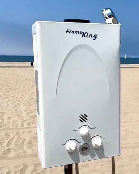 Flame King Portable Tankless Water Heater Propane Gas 10L 2.64 GPM at 68,000 BTU, Outdoor Instant Hot Water Shower for RV, Camping, Farm, Cabins