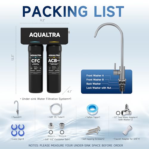 USF-2F-10 Slightly Alkaline Under Sink Filter System, 20K Gal with Faucet, Reduce PFOA, PFOS, Chlorine, Lead, Mercury, Chloramine, Fluoride, Microplastics Particles, Bad Taste & Odor