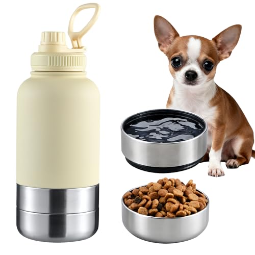 Insulated Dog Water Bottle 32oz Keep Water Cool with 2 Bowls