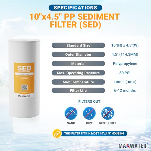1 Micron 10 x 4.5 Whole House Sediment Filter Cartridge for Whole House Water Filter Replacement Compatible with DGD (4 Count)