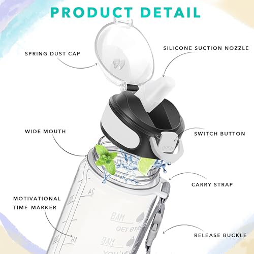 32 oz Water Bottle with Times to Drink and Straw